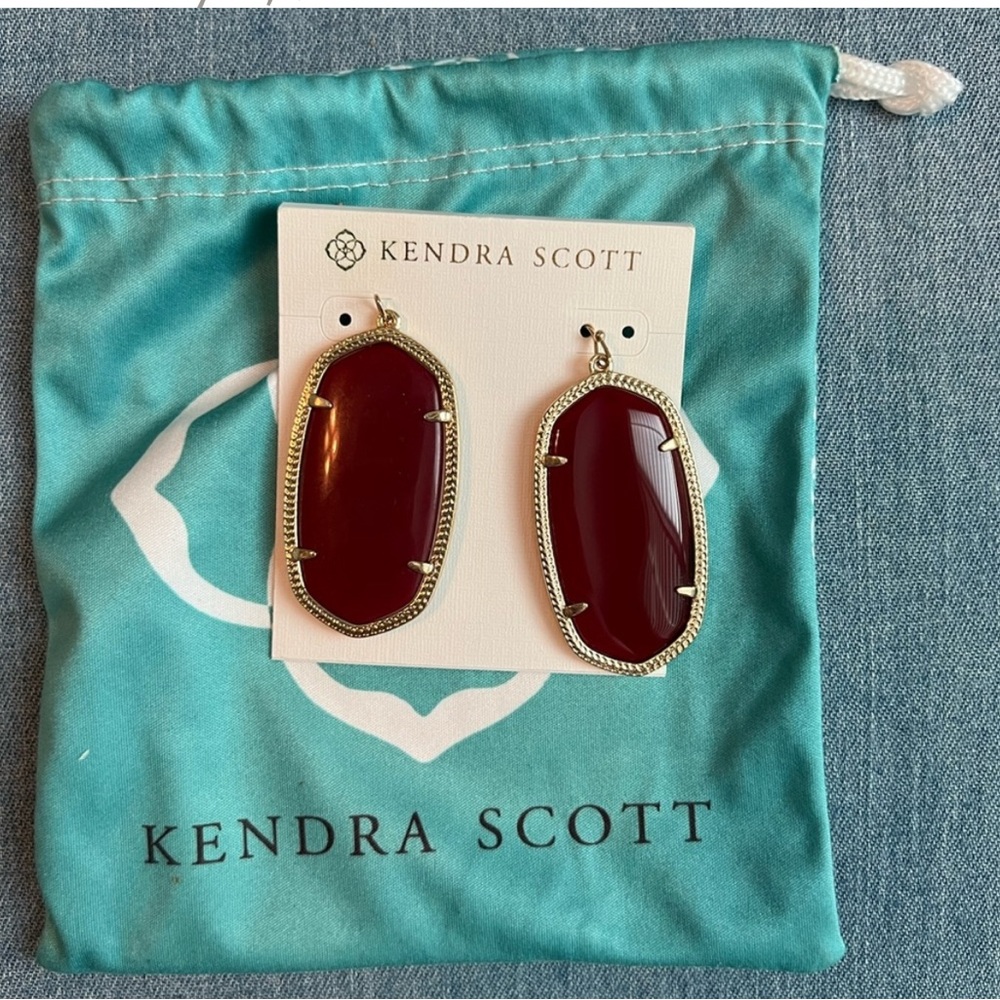 Kendra Scott Red Drop Earrings maroon gold new with bag jewelry authentic